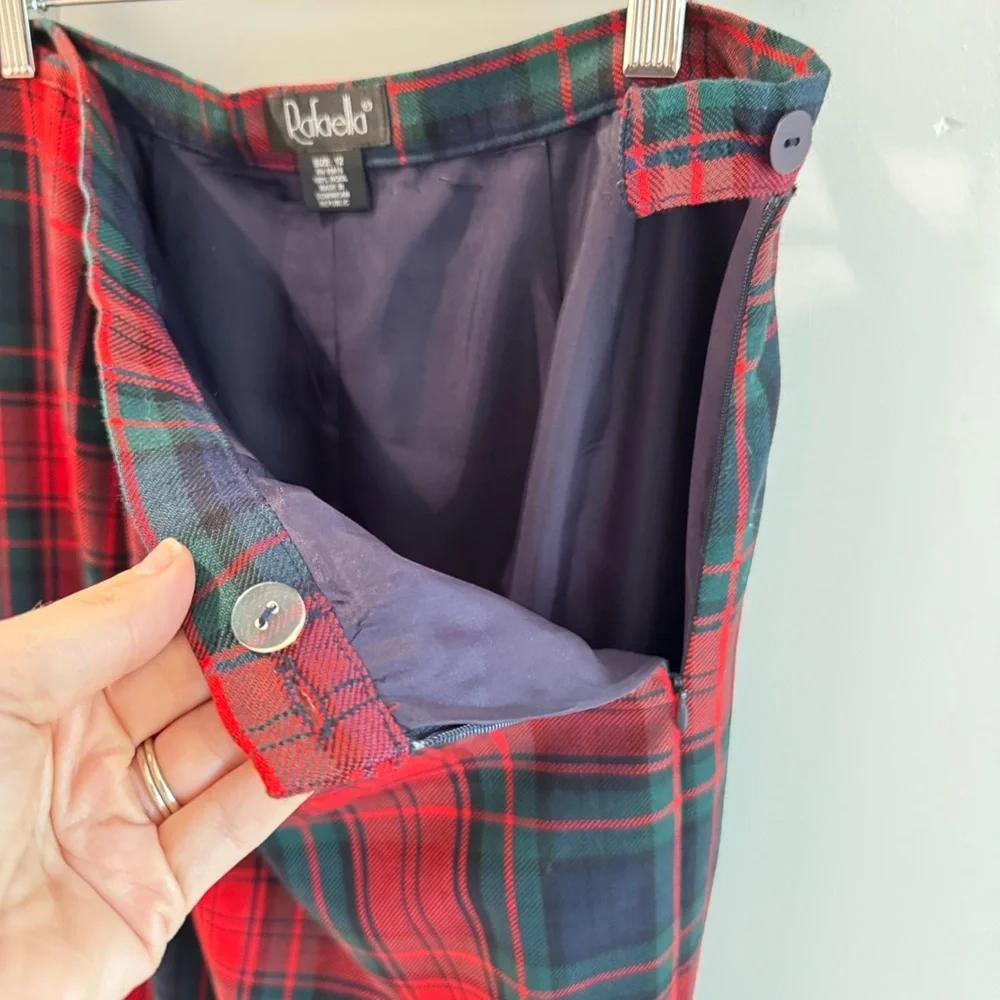Vintage Rafella 100% Wool Tartan Plaid Fringe Trim Wrap Maxi Skirt Size‎ 12